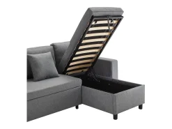 Sofá cama de 3 plazas en L con función de dormir - Chaise longue con almacenaje - Lino gris oscuro