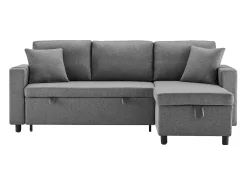 Sofá cama de 3 plazas en L con función de dormir - Chaise longue con almacenaje - Lino gris oscuro