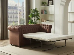 Sofá cama de 3 plazas en microfibra con aspecto de cuero envejecido CHESTERFIELD