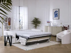 Sofá cama de 4 plazas en tela bouclé beige colchón de 16 cm ISSORO