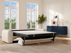 Sofá cama de 4 plazas en tela texturizada beige POGNIA
