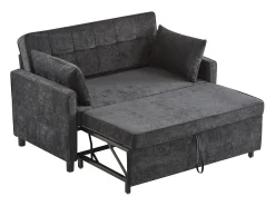 Sofá cama de 2 plazas, sofá cama plegable en tejido chenilla - 142 x 79/174 x 85 cm - con función sueño y respaldo regulable - Negro