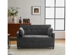Sofá cama de 2 plazas, sofá cama plegable en tejido chenilla - 142 x 79/174 x 85 cm - con función sueño y respaldo regulable - Negro