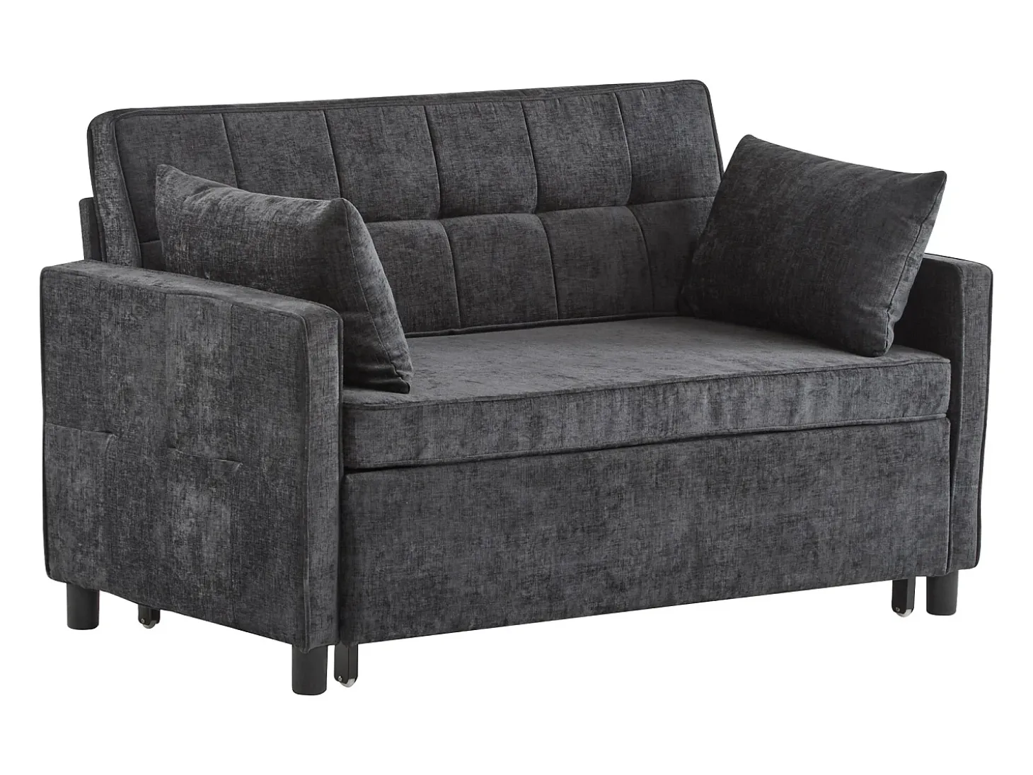 Sofá cama de 2 plazas, sofá cama plegable en tejido chenilla - 142 x 79/174 x 85 cm - con función sueño y respaldo regulable - Negro