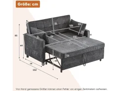 Sofá cama de 2 plazas, sofá cama plegable en tejido chenilla - 142 x 79/174 x 85 cm - con función sueño y respaldo regulable - Negro