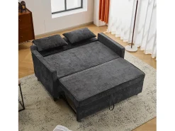 Sofá cama de 2 plazas, sofá cama plegable en tejido chenilla - 142 x 79/174 x 85 cm - con función sueño y respaldo regulable - Negro