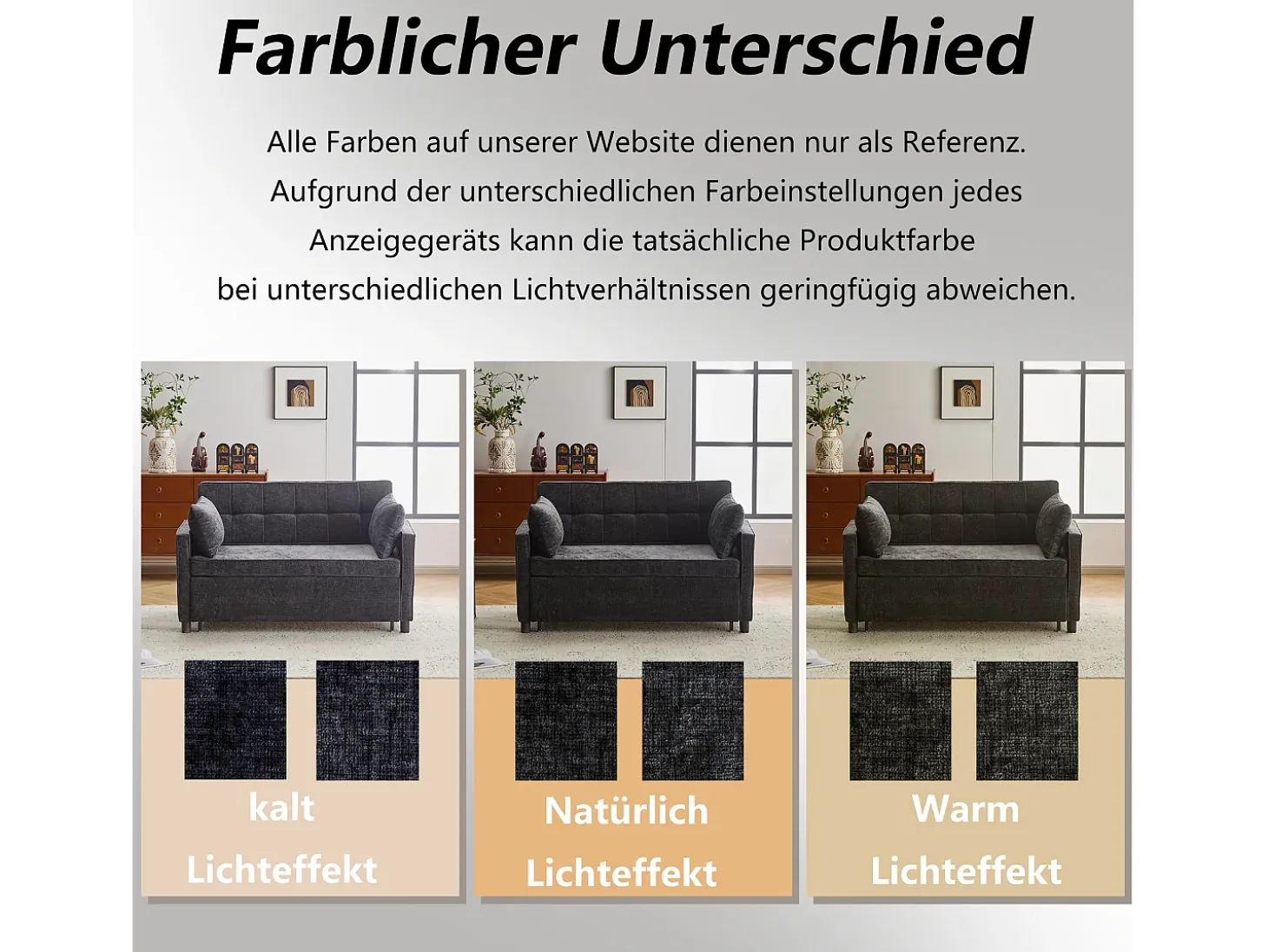 Sofá cama de 2 plazas, sofá cama plegable en tejido chenilla - 142 x 79/174 x 85 cm - con función sueño y respaldo regulable - Negro