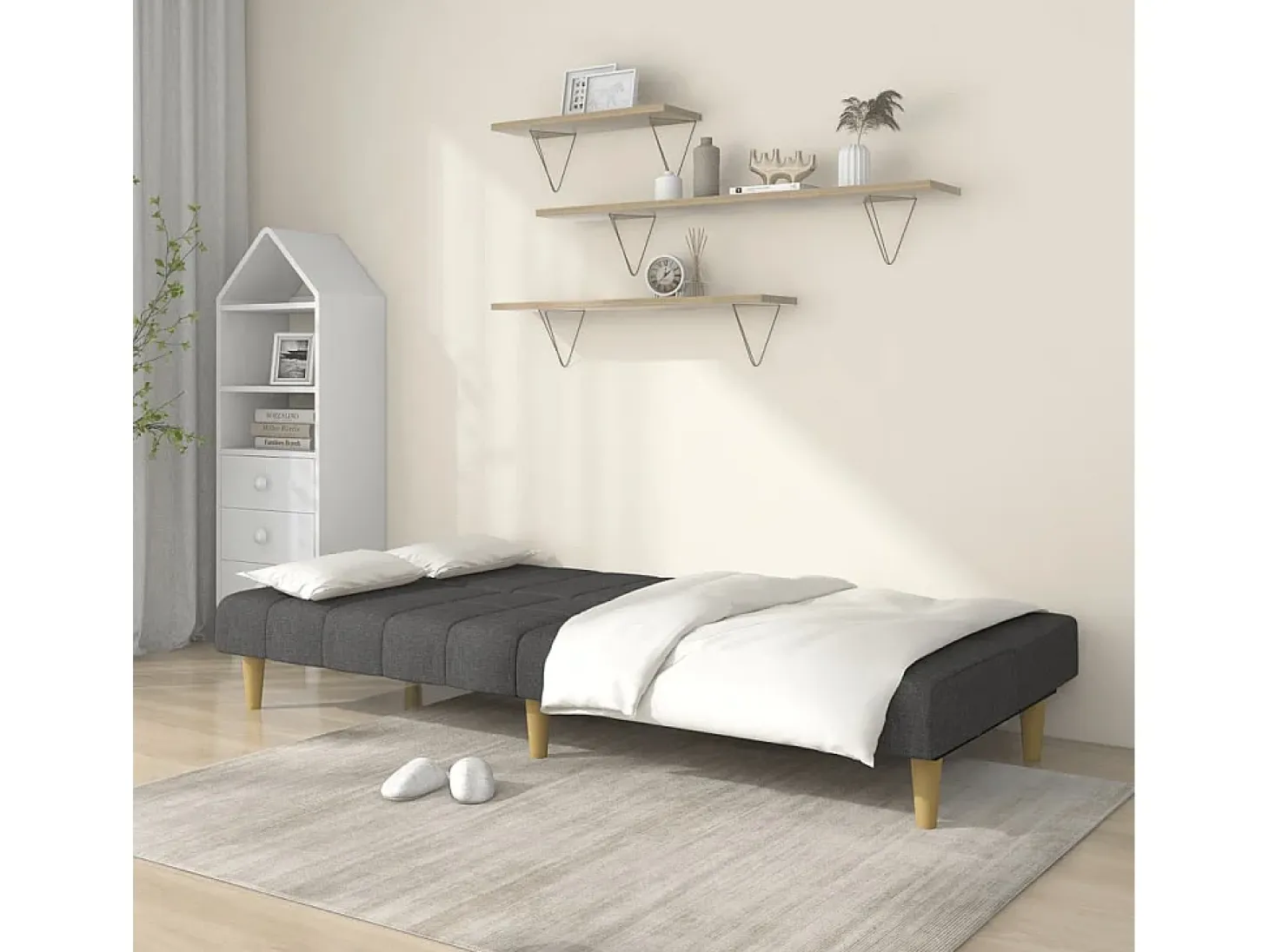 Sofá cama de 2 plazas tela gris oscuro