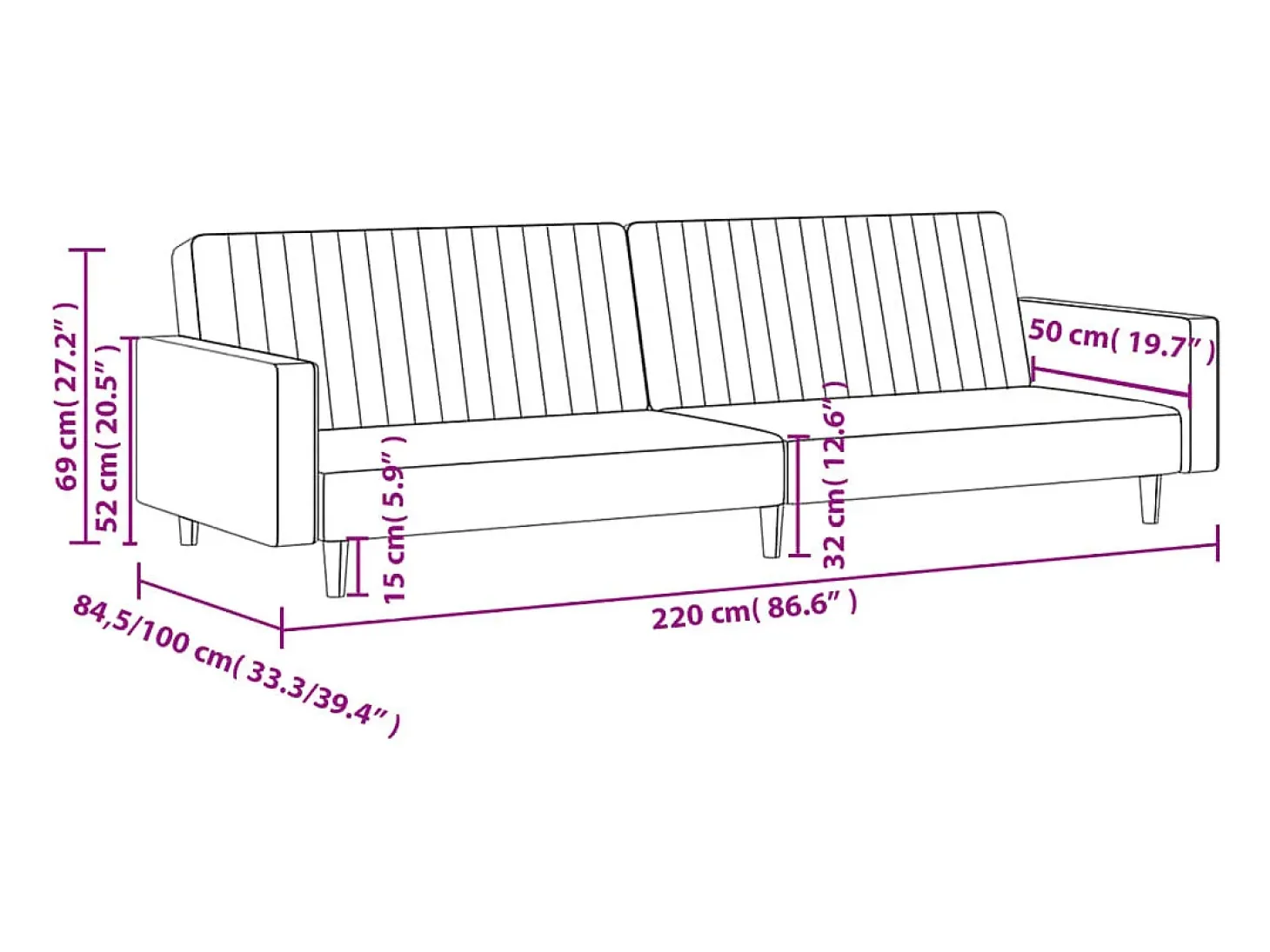 Sofá cama de 2 plazas terciopelo azul