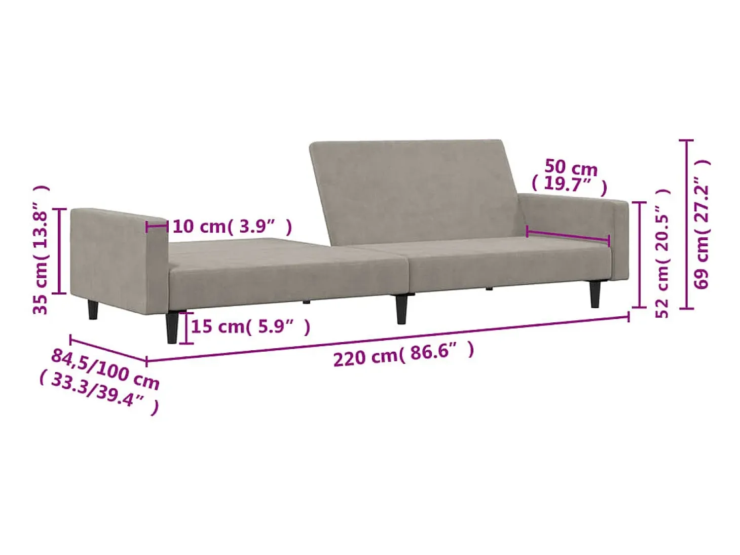 Sofá cama de 2 plazas terciopelo gris claro