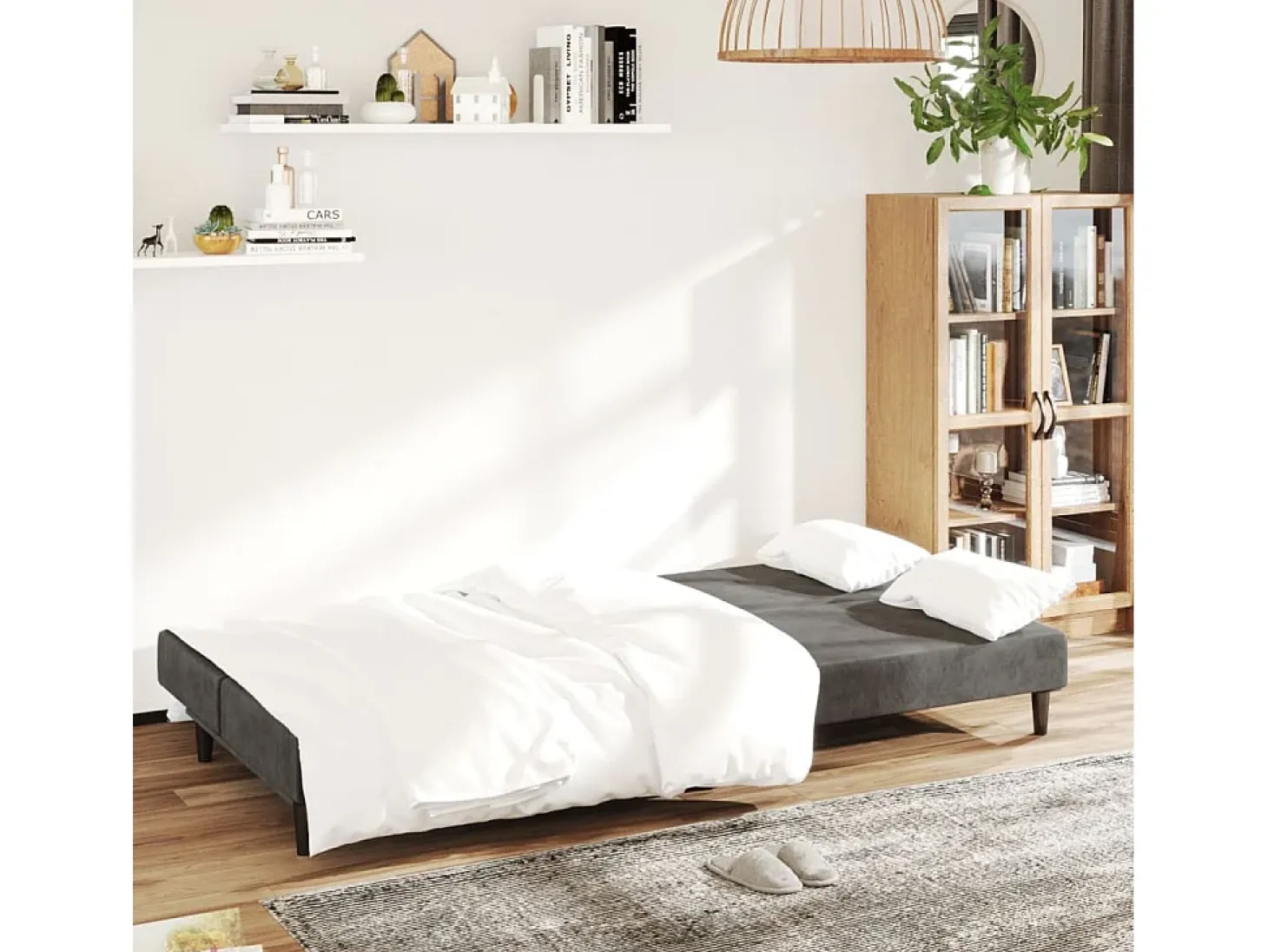 Sofá cama de 2 plazas terciopelo gris oscuro