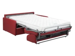 Sofá cama de 3 plazas tipo italiano de piel sintética rojo - Colchón de espuma 18 cm - CALIFE