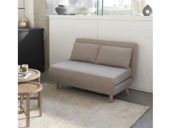 Sofá cama de con patas de madera, 2 plazas beige