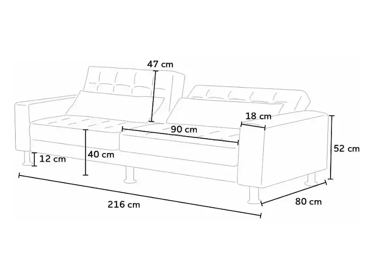 Sofá cama de matrimonio 2-3 plazas con respaldo reclinable y cojines Quarzo Pronto Letto - Rojo