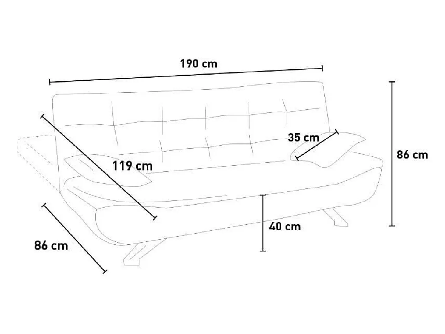 Sofá cama de microfibra de 2 plazas de diseño moderno Centenario - Negro