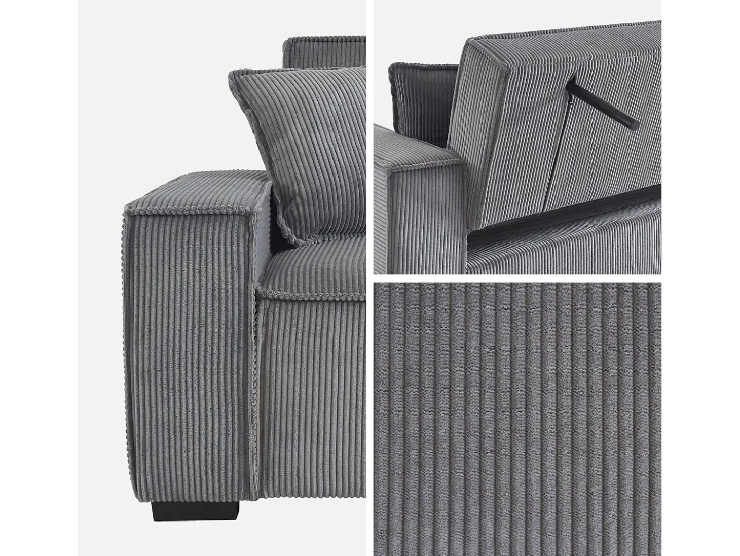 Sofá cama de pana de 3 plazas gris claro