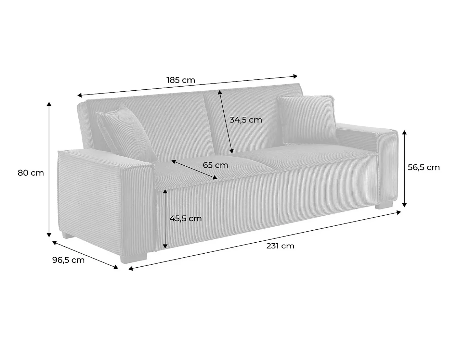Sofá cama de pana de 3 plazas gris claro