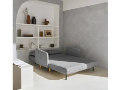 Sofá cama de pana de 2 plazas con patas de madera gris claro