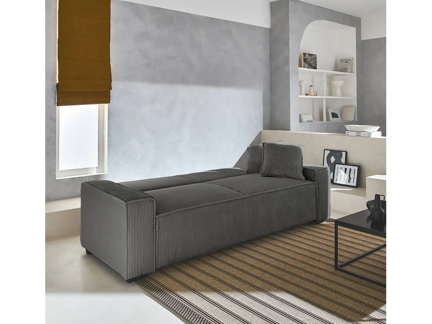 Sofá cama de pana de 3 plazas gris oscuro