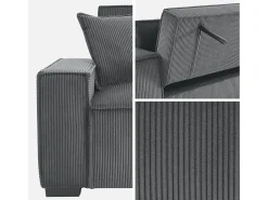 Sofá cama de pana de 3 plazas gris oscuro