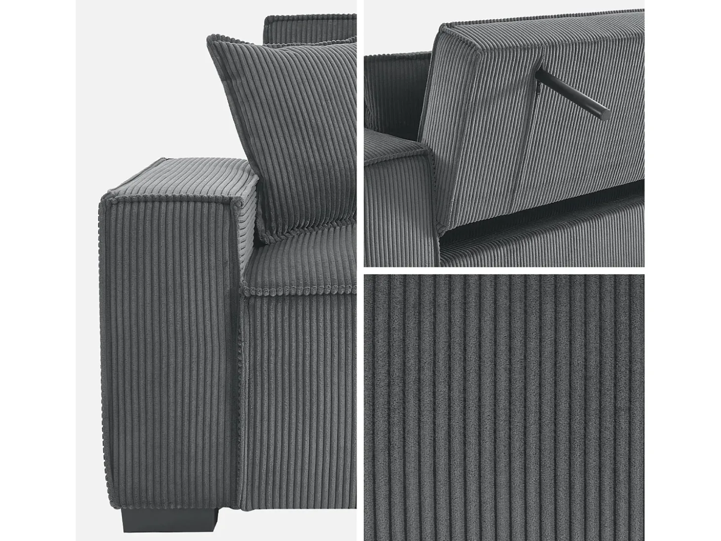 Sofá cama de pana de 3 plazas gris oscuro