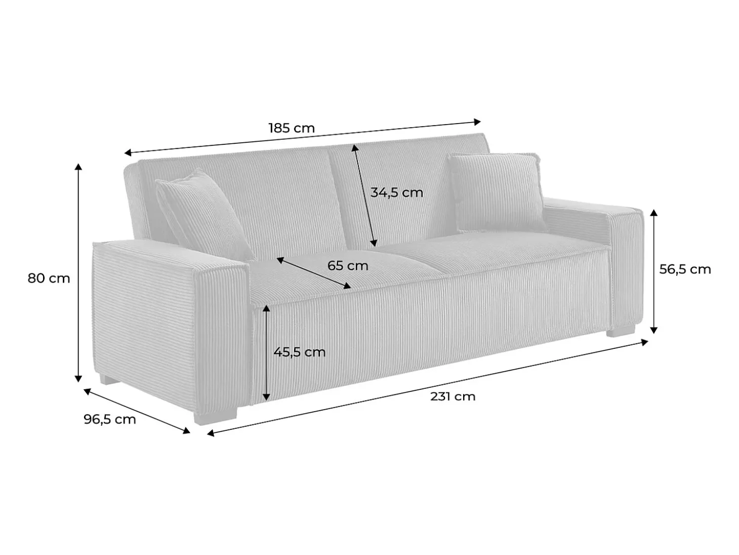 Sofá cama de pana de 3 plazas gris oscuro