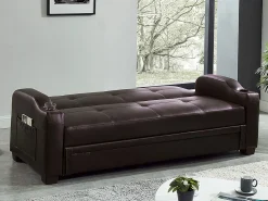 Sofá cama de piel sintética en color marrón MIRELLA