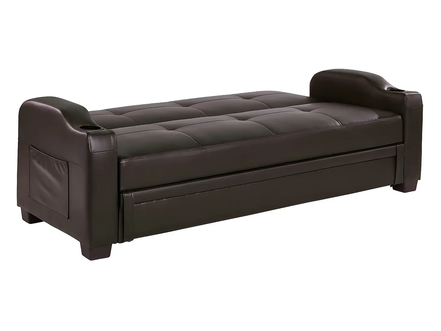 Sofá cama de piel sintética en color marrón MIRELLA