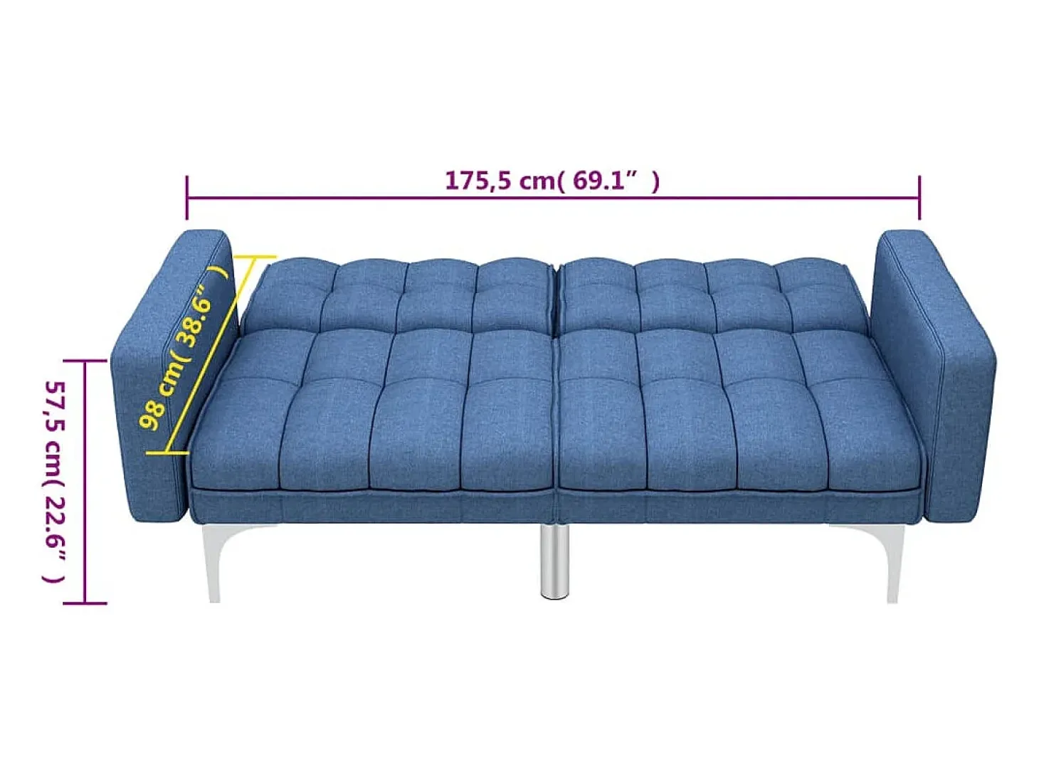 Sofá cama de tela azul