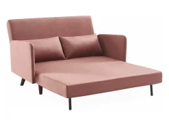 Sofá cama de terciopelo con patas de madera, 2 plazas rosa viejo