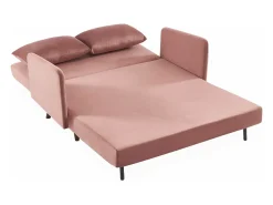 Sofá cama de terciopelo con patas de madera, 2 plazas rosa viejo