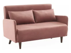 Sofá cama de terciopelo con patas de madera, 2 plazas rosa viejo