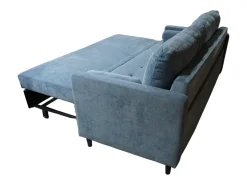 Sofá cama de 90x210x90-152 cm de tela super soft en color azul y patas negras Loli