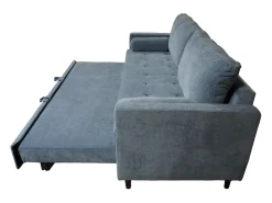 Sofá cama de 90x210x90-152 cm de tela super soft en color azul y patas negras Loli