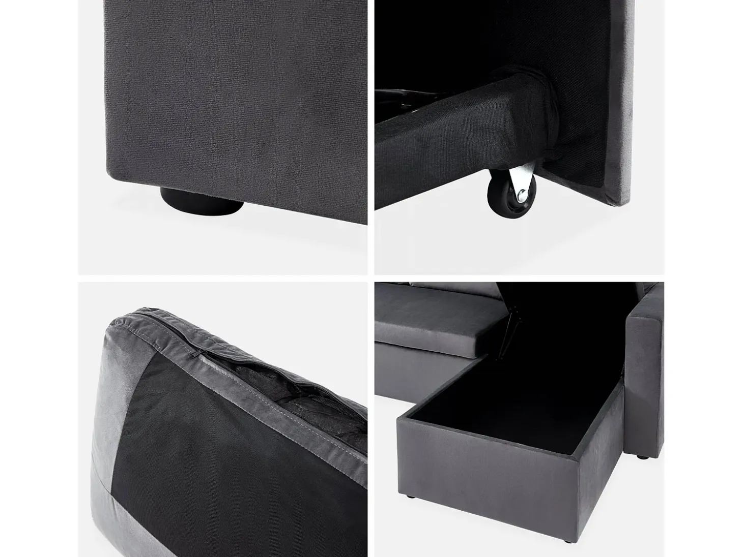 Sofá cama esquinero reversible de 3 plazas gris oscuro