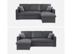 Sofá cama esquinero reversible de 3 plazas gris oscuro