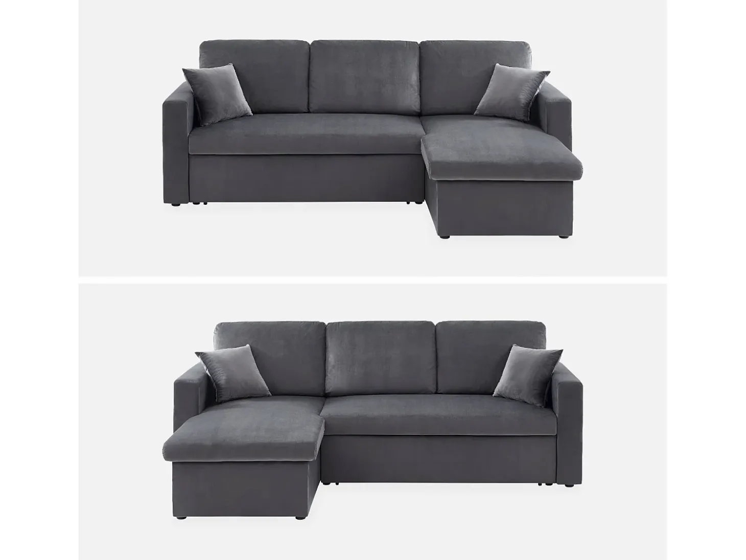 Sofá cama esquinero reversible de 3 plazas gris oscuro