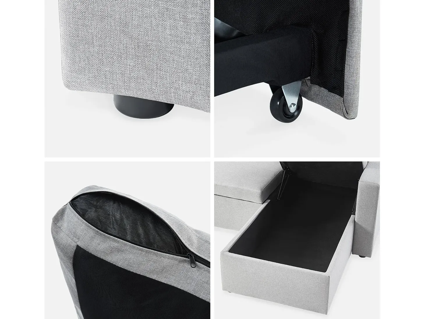 Sofá cama esquinero reversible de 3 plaza gris claro