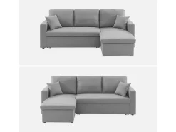 Sofá cama esquinero reversible de 3 plaza gris claro