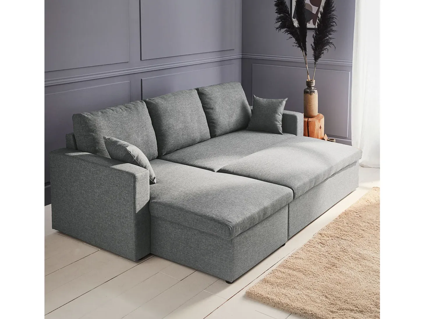 Sofá cama esquinero reversible de 3 plaza gris claro
