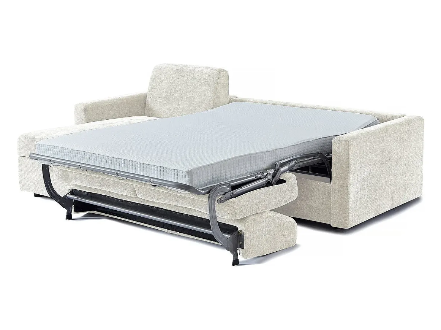 Sofá cama esquinero reversible "Celia" con mecanismo convertible exprés, tapizado en tela, 3 plazas, color beige