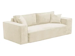 Sofá cama exprés AMELIA de 3 plazas en pana beige - Superficie de descanso de 140 cm - Colchón viscoelástico de 13 cm