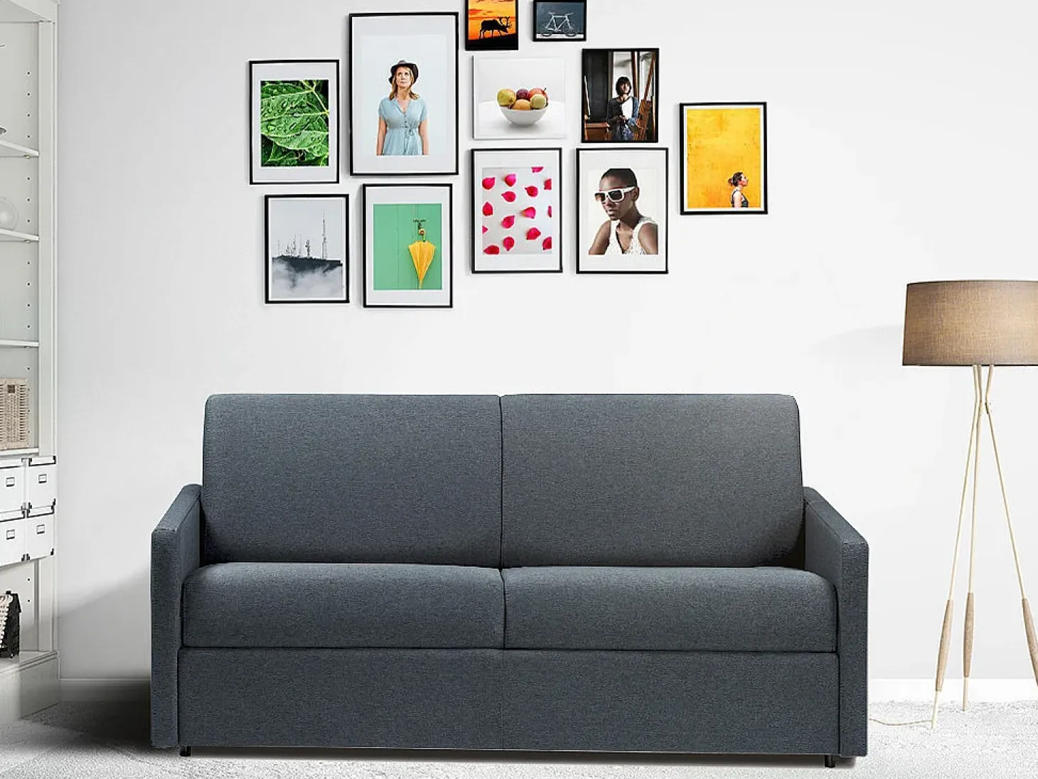Sofá cama exprés de 2 plazas de tela color gris CALIFE