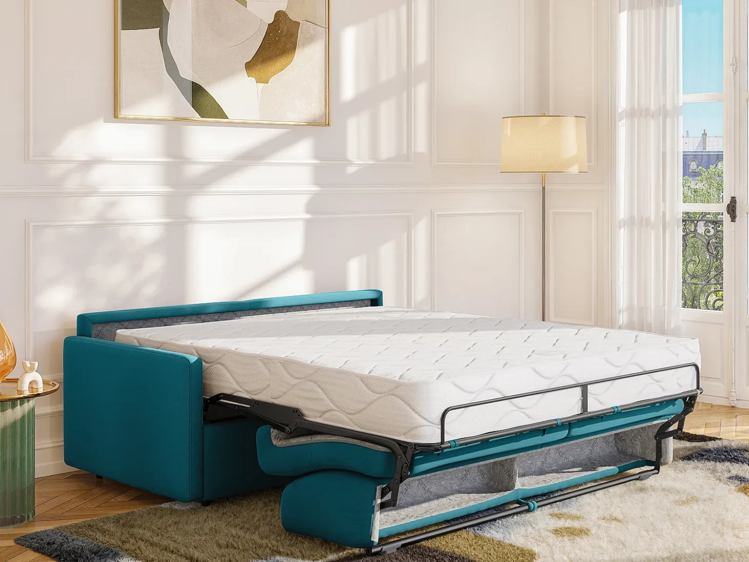 Sofá cama italiano 3p 22 cm tela - Color Gris CALIFE
