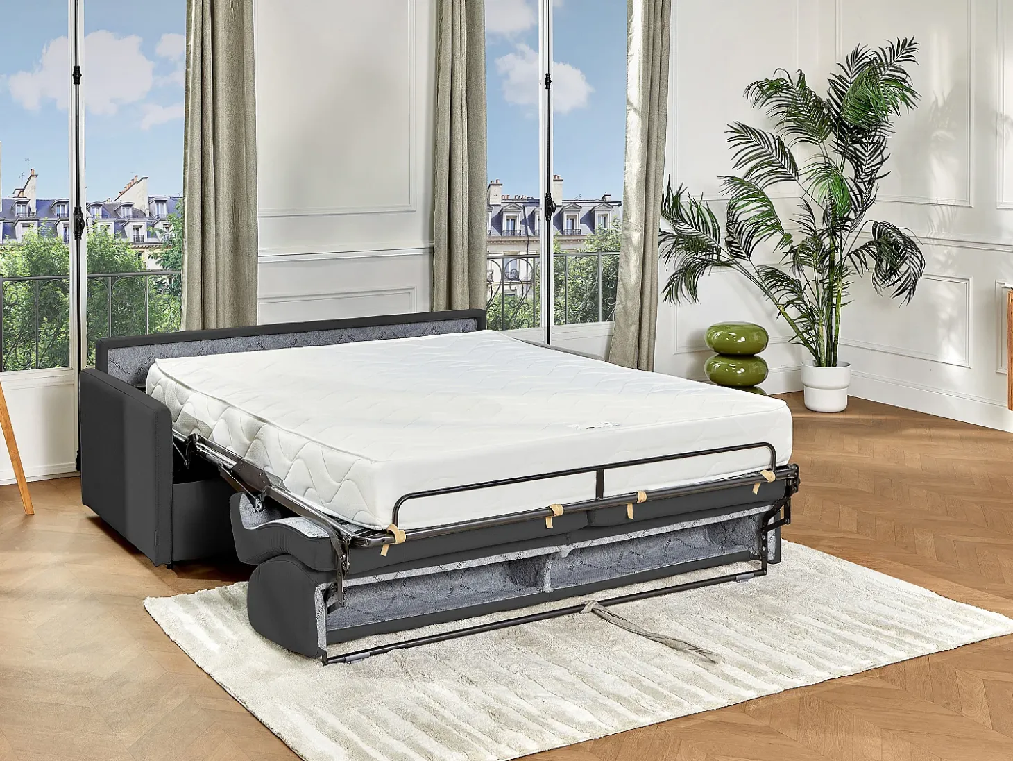 Sofá cama italiano 4p 22 cm tela - Color Gris CALIFE