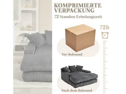 Sofá cama moderno de pana, sofá nube con 3 cojines, para salón, dormitorio y oficina (gris oscuro) (125 x 155 x 63 cm)