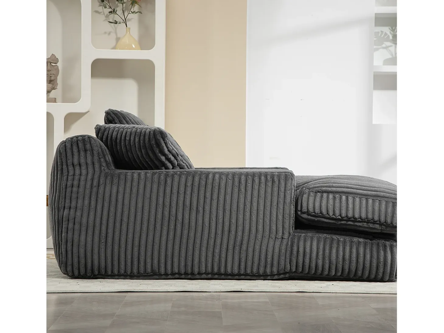 Sofá cama moderno de pana, sofá nube con 3 cojines, para salón, dormitorio y oficina (gris oscuro) (125 x 155 x 63 cm)