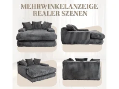 Sofá cama moderno de pana, sofá nube con 3 cojines, para salón, dormitorio y oficina (gris oscuro) (125 x 155 x 63 cm)