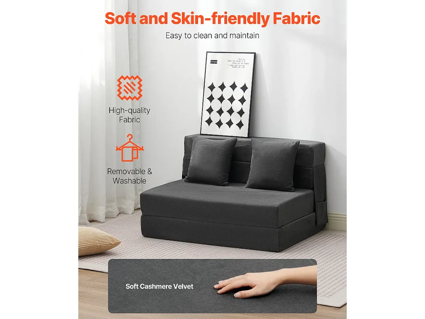 Sofá Cama Moderno SucceBuy,Sofá Cama Plegable 3 en 1 con 2 Almohadas, Gris Oscuro, Tamaño Individual