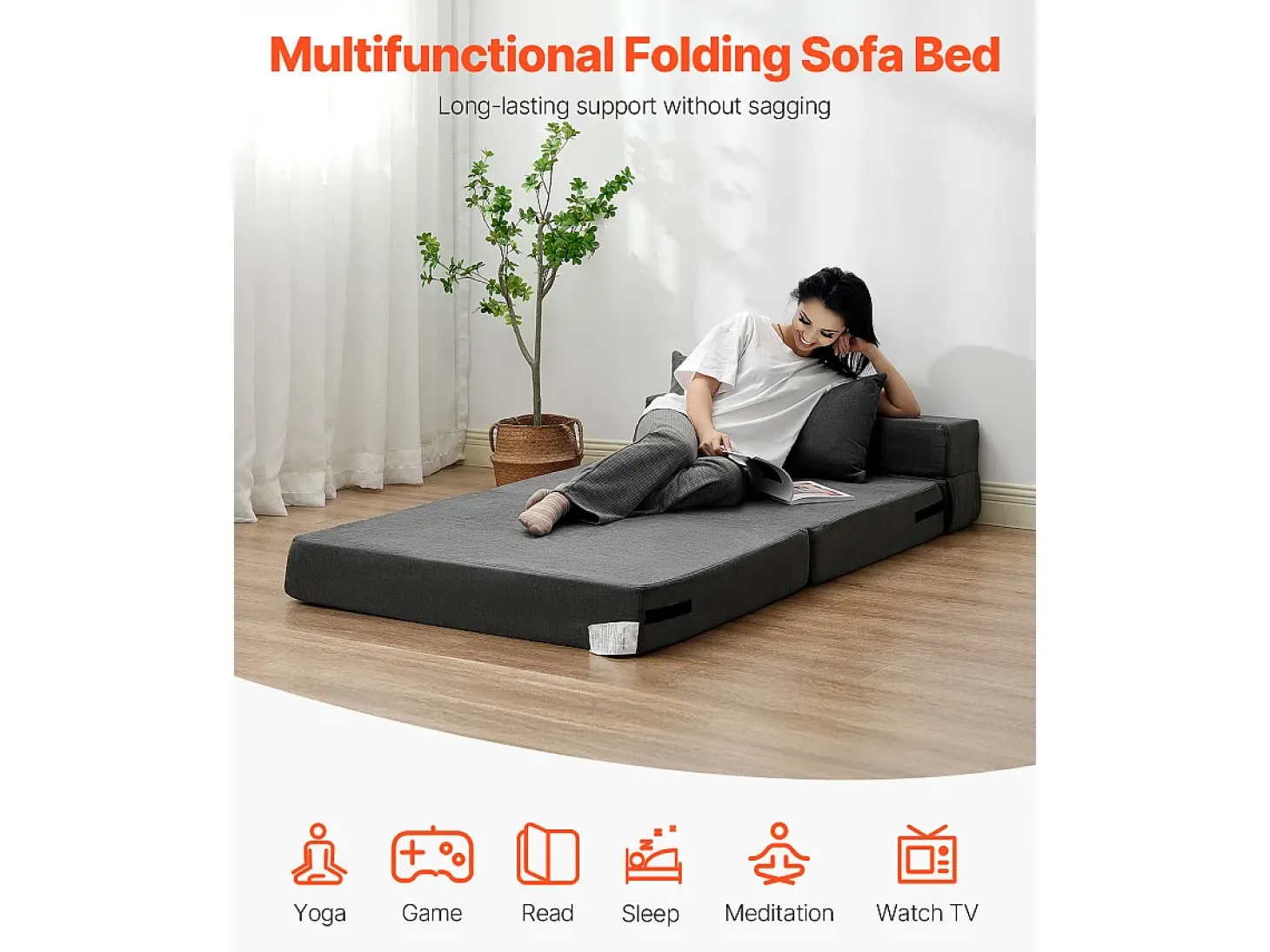 Sofá Cama Moderno SucceBuy,Sofá Cama Plegable 3 en 1 con 2 Almohadas, Gris Oscuro, Tamaño Individual
